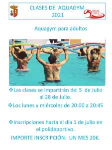 CLASES DE AQUAGYM MES DE JULIO DE 2021