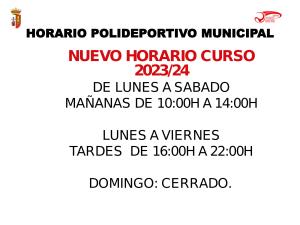 NUEVO HORARIO EN POLIDEPORTIVO CURSO 2023/2024